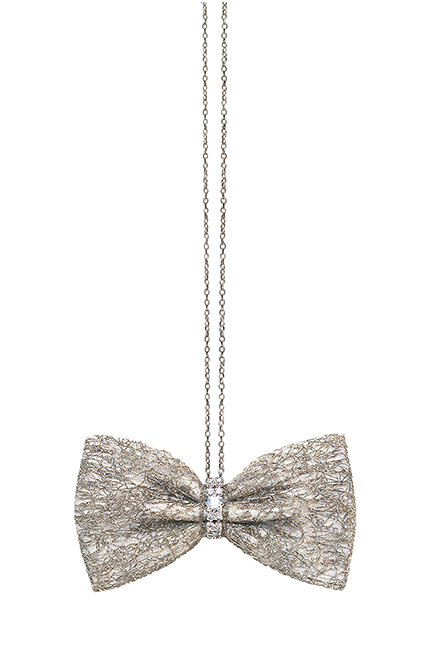 WITH CHAIN Silver mesh bow tie